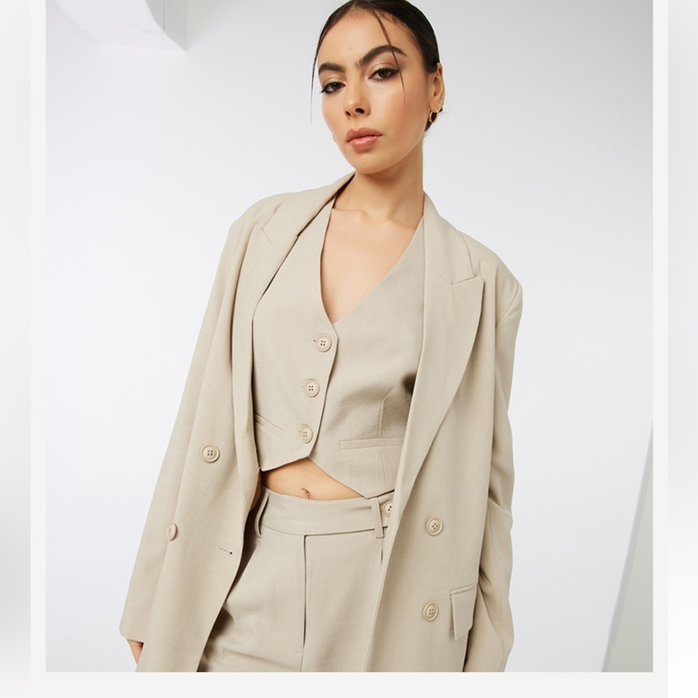 Ardene Women's Linen Look Double-Breasted Blazer Oversized Beige Medium NWT